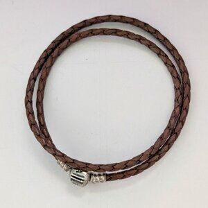 PANDORA Brown Leather Choker Rope Chain Double Wrap Bracelet